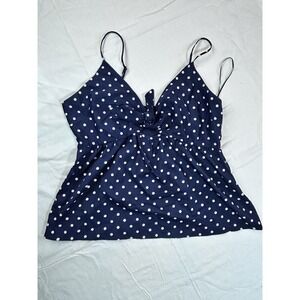 Gilli Vtg Babydoll Top Tank Navy Blue Polka Dots Wmn Lrg Keyhole Y2K
